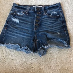 five button blue jean shorts high rise